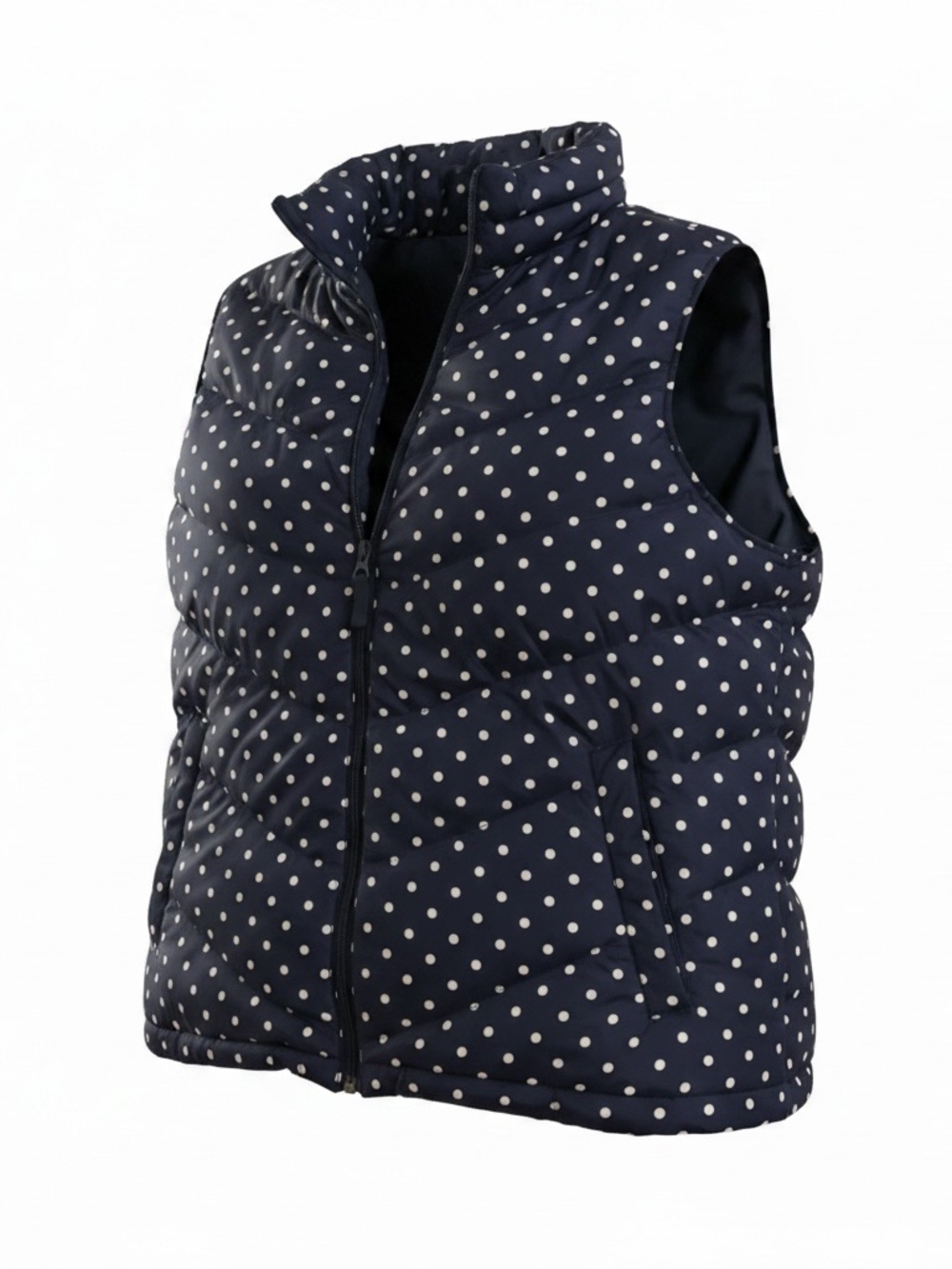 Lands' End Navy Polka Dot Quilted Puffer Vest